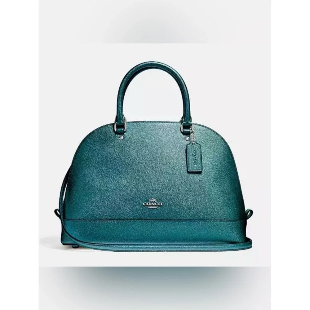 Coach Sierra Saffiano Y2K Leather Satchel Metallic Teal Blue 2017 Statement